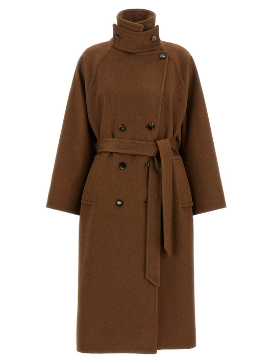Overcoat by Alberto Biani for women in virgin wool brown features a cosy chic silhouette, artfully detailed with a sophisticated high-neck neckline and premium pockets for a cosy chic finish.
