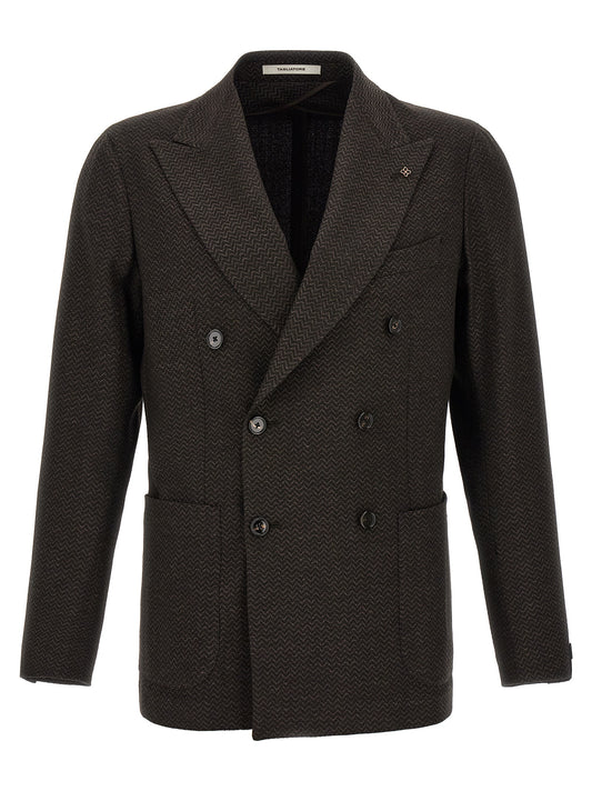Blazer by Tagliatore for men in virgin wool polyester & viscose brown, patterned & herringbone features an crisp silhouette with sophisticated and a crisp for a truly crisp finish.