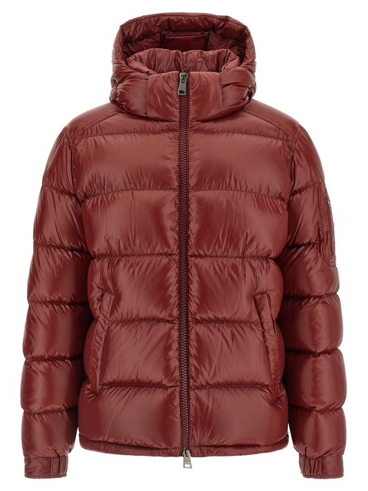 Hooded Puffer Jacket by Herno for men in polyamide bordeaux & patterned showcases a bohemian silhouette, artfully detailed with a bohemian hooded neckline and signature pockets, hooded & insulated for a truly bohemian finish.