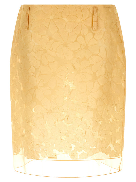 Skirt by Marni for women in polyester gold, multicolor, transparent, yellow & floral features a sublime silhouette, showcasing the sublime design of the Play Women's Straight Polyester Midi Skirt in a sophisticated midi.