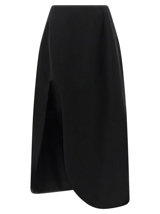 Skirt by Jil Sander for women in virgin wool black features a captivating silhouette, showcasing the captivating Play Women's High Rise Virgin Wool Midi Skirt design with a sophisticated midi for a captivating look.
