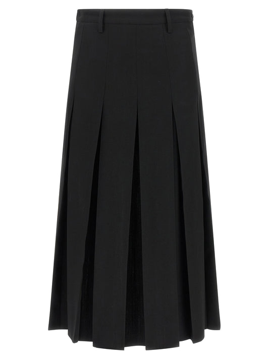 Skirt by MM6 Maison Margiela for women in polyester & virgin wool black, white & signature features a captivating silhouette, showcasing the captivating Women's Layered Tailored Polyester & Virgin Wool Midi Skirt design with a sophisticated midi for a captivating look.