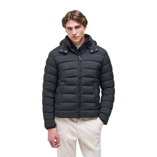 Hooded Puffer Jacket by Colmar Originals for men in polyamide black & signature features a dramatic silhouette, showcasing a sophisticated hooded neckline and distinctive lightweight, pockets, hooded & insulated for a dramatic aesthetic.