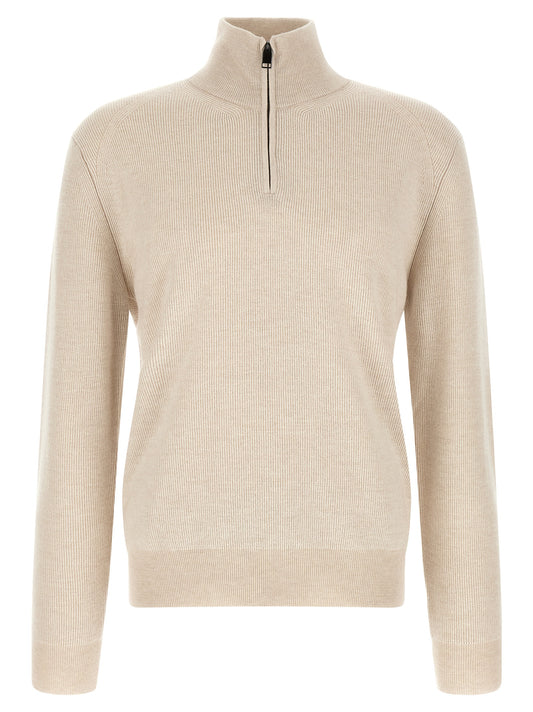 Sweatshirt by Brioni for men in cashmere wool beige presents a smart casual silhouette, featuring a smart casual and for a sophisticated look.