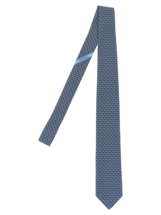 Scarf by Ferragamo for men in silk light-blue, navy & white showcases a warm silhouette from the Gancini Silk Scarf collection, offering a warm drape that exudes sophisticated luxury.