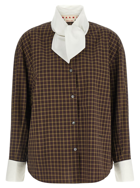 Blouse by Marni for women in cotton brown & white showcases a sharp silhouette, elegantly detailed with a sharp and sharp .