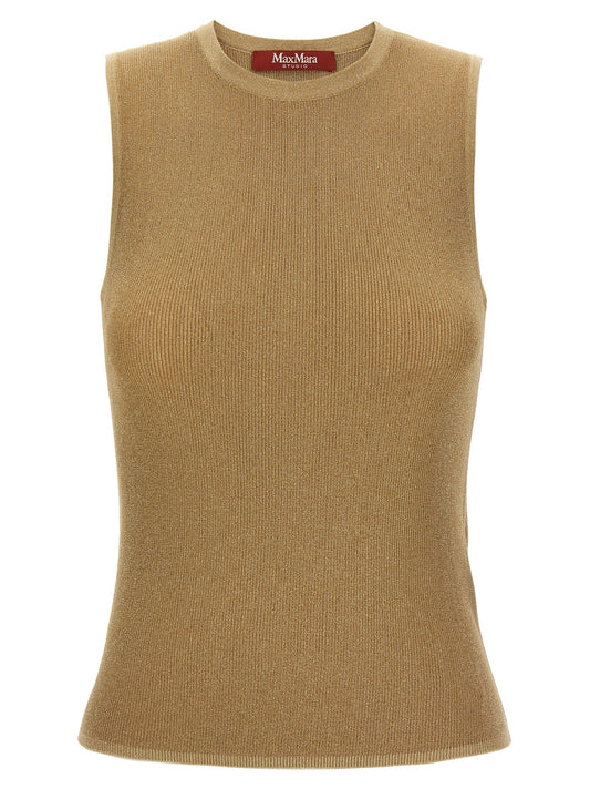 T-Shirt by Max Mara for women in polyamide gold & sand showcases a chic silhouette, artfully detailed with a chic round neckline and sleeveless for a chic finish.