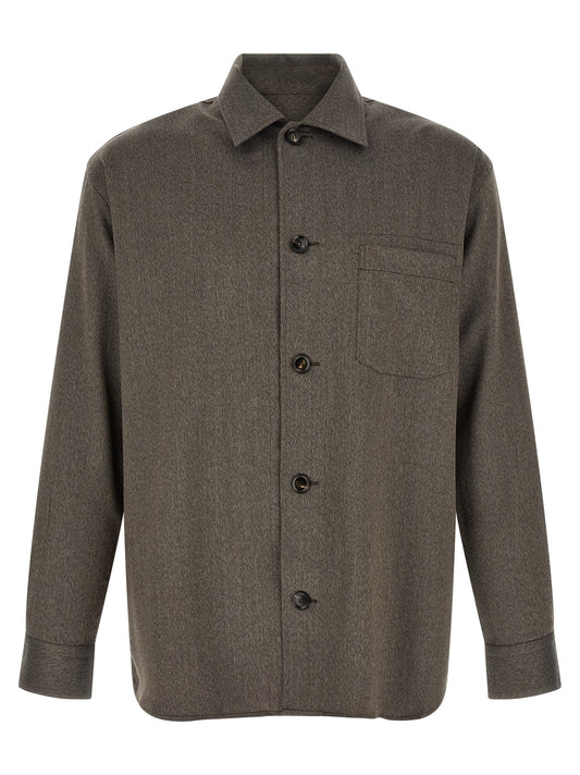 Shirt by Brioni for men in wool brown, featuring a nuanced and nuanced for a sophisticated finish.