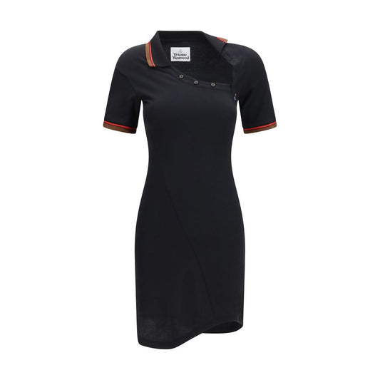 Dress by Vivienne Westwood for women in cotton black features an sultry silhouette defined by a asymmetric neckline and short-sleeve, falling to an sultry short for a sultry look.