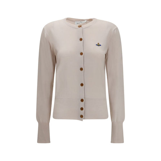 Cardigan by Vivienne Westwood for women in merino wool beige features a nuanced silhouette with a refined crew neckline and nuanced long-sleeve detailing for a sophisticated look.