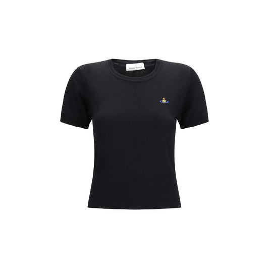 T-Shirt by Vivienne Westwood for women in merino wool black & multicolor features an edgy silhouette, meticulously detailed with a sophisticated short-sleeve and round neckline for a truly edgy finish.