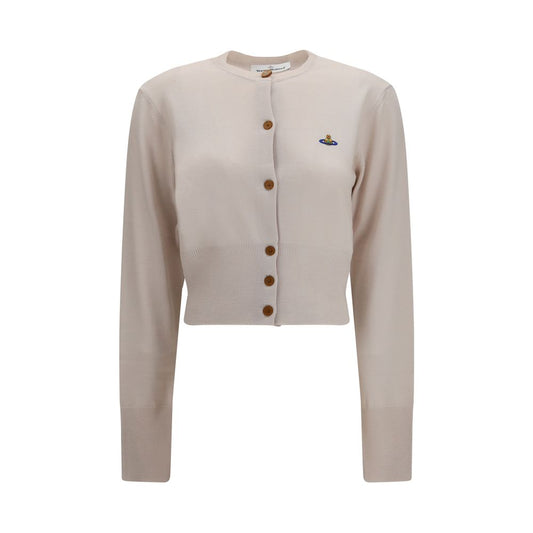 Cardigan by Vivienne Westwood for women in silk & merino wool amber, beige, multicolor & signature presents a textural silhouette, artfully finished with a textural round neckline and long-sleeve for a sophisticated, textural look.