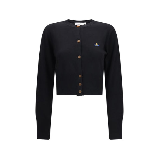Cardigan by Vivienne Westwood for women in silk & merino wool amber, black, multicolor & signature features a dramatic silhouette, showcasing a sophisticated round neckline and dramatic long-sleeve detail for a timeless, premium look.