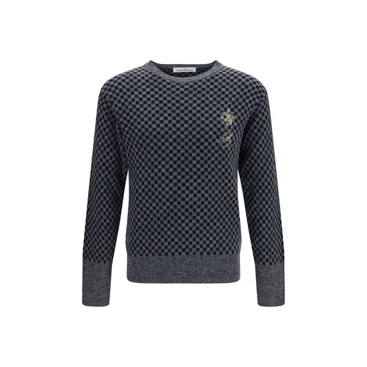 Sweatshirt by Vivienne Westwood for men in alpaca cotton merino wool & polyamide gray, checkered & jacquard features an magnificent silhouette, showcasing a sophisticated round neckline and long-sleeve detail for a truly magnificent finish.