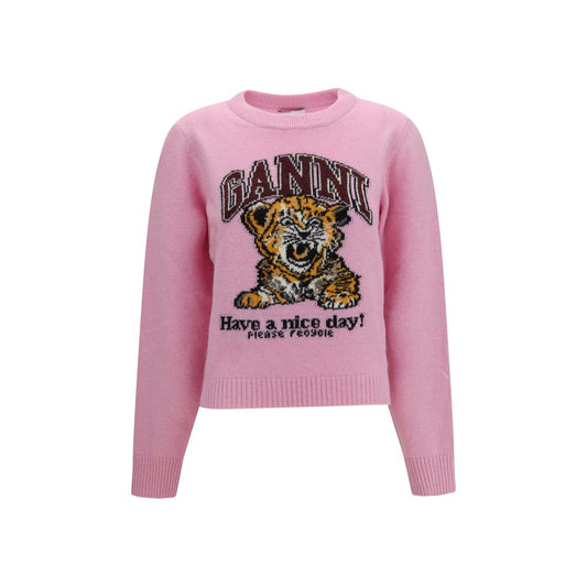 Sweatshirt by Ganni for women in polyamide & merino wool multicolor & print presents a smart casual silhouette, featuring a smart casual crew neckline and long-sleeve for a sophisticated look.