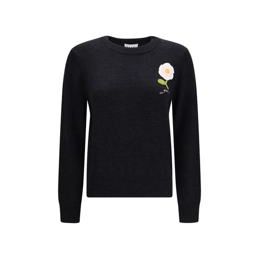 Sweatshirt by Ganni for women in organic cotton & merino wool black features an enviable silhouette, showcasing a premium long-sleeve and refined round neckline for a truly enviable finish.