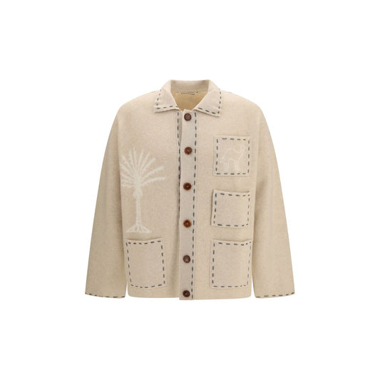 Cardigan by Baziszt for men in cashmere beige & camel features an crisp silhouette, showcasing a sophisticated and detail for a truly crisp finish.