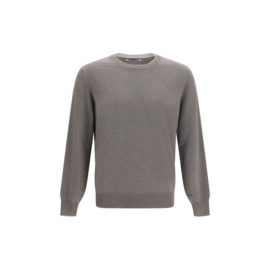 Sweater by Brunello Cucinelli for men in cashmere gray & patterned features an polished silhouette, showcasing refined and a sophisticated crew neckline for a truly polished finish.