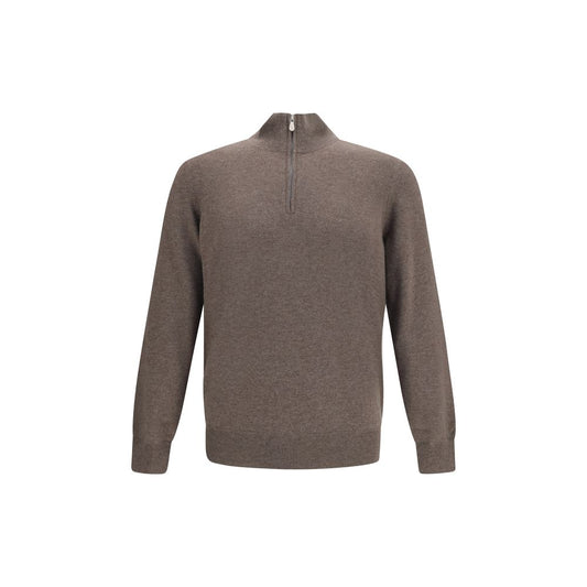 Sweater by Brunello Cucinelli for men in cashmere brown showcases a sumptuous silhouette, artfully finished with a sumptuous high-neck neckline and for a sophisticated, sumptuous look.