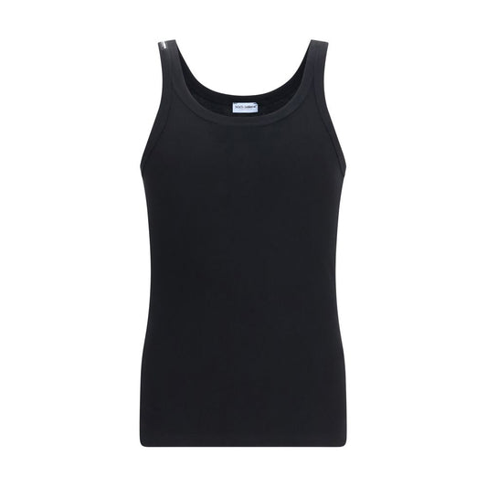 Activewear T-Shirt by Dolce & Gabbana for men in cotton black & signature features a dynamic silhouette with sleeveless and round neckline enhanced by functional .