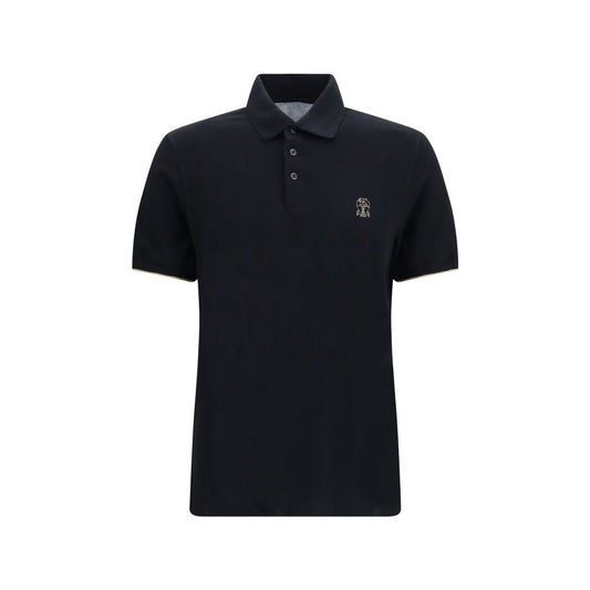 Polo Shirt by Brunello Cucinelli for men in cotton black & signature presents a sleek silhouette, featuring a refined and for a sleek finish.