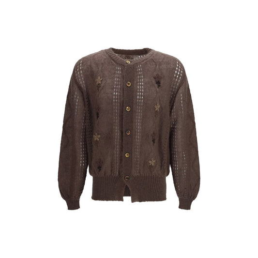 Cardigan by Magliano for men in mohair polyamide & merino wool brown & floral presents a textural silhouette, artfully finished with a textural round neckline and for a sophisticated, textural look.