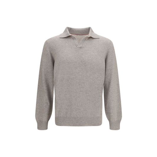 Sweatshirt by Brunello Cucinelli for men in cashmere gray & striped features a unrivaled silhouette with a refined shirt-collar neckline and unrivaled long-sleeve detailing for a sophisticated look.