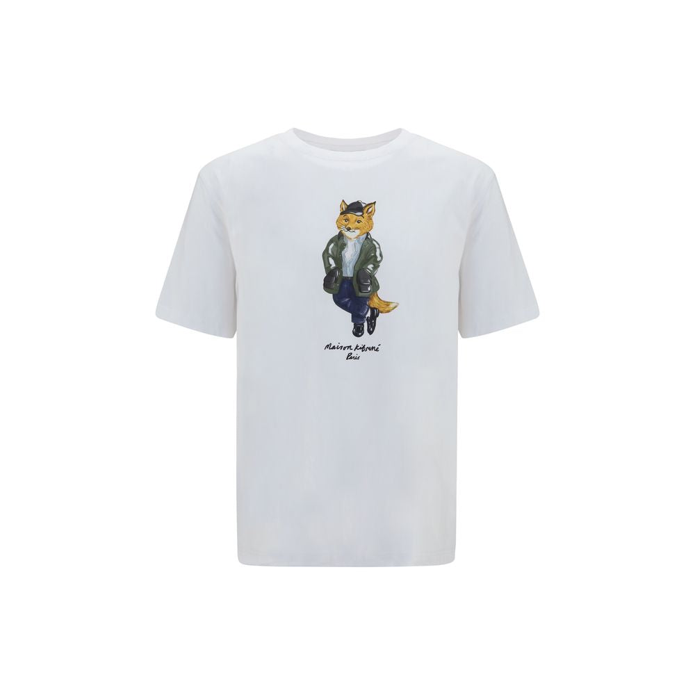 T-Shirt by Maison Kitsuné for men in organic cotton white & print showcases a chic silhouette, artfully detailed with a chic crew neckline and short-sleeve for a chic finish.
