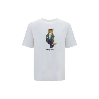 T-Shirt by Maison Kitsuné for men in organic cotton white & print showcases a chic silhouette, artfully detailed with a chic crew neckline and short-sleeve for a chic finish.