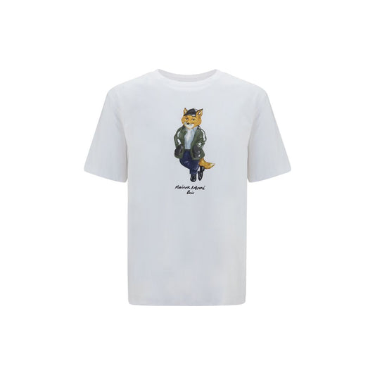 T-Shirt by Maison Kitsuné for men in organic cotton white & print showcases a chic silhouette, artfully detailed with a chic crew neckline and short-sleeve for a chic finish.