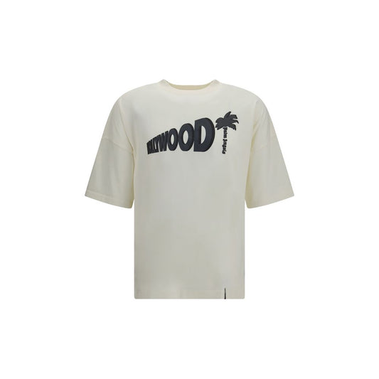 T-Shirt by Palm Angels for men in cotton white, signature & print showcases a fashionable silhouette, elegantly detailed with a fashionable short-sleeve and for a sophisticated, high-fashion look.