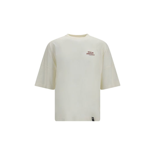 T-Shirt by Palm Angels for men in cotton beige & signature features a plush silhouette, showcasing a sophisticated round neckline and short-sleeve for a truly plush finish.
