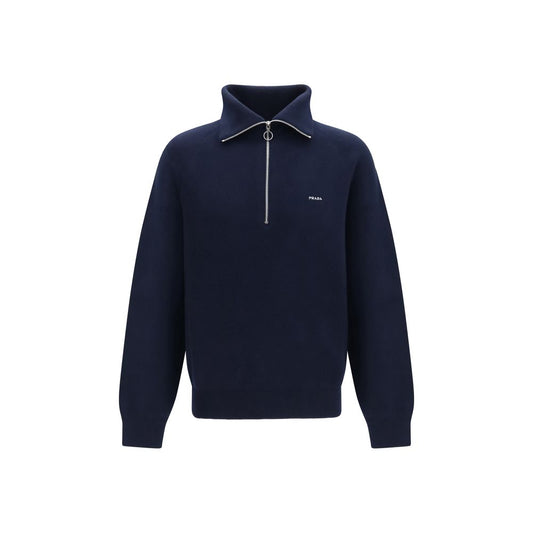 Sweater by Prada for men in cashmere wool blue showcases a downtown chic silhouette, artfully finished with a downtown chic and for a sophisticated, high-end look.