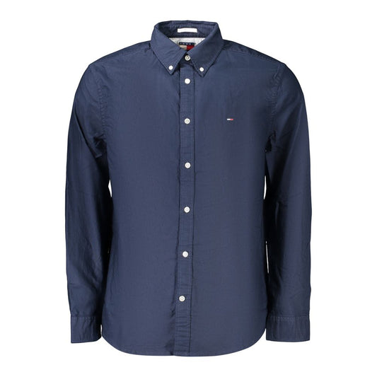 Dress Shirt by Tommy Hilfiger for men in cotton blue & signature showcases a sleek silhouette, elegantly detailed with a sleek button-down-collar neckline and long-sleeve for a sleek finish.