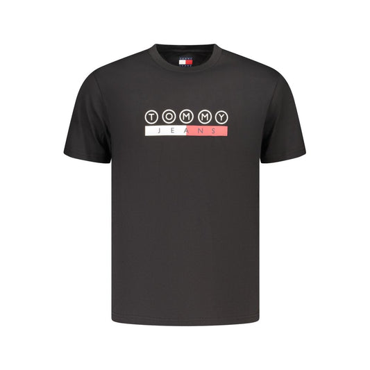 T-Shirt by Tommy Hilfiger for men in cotton black & print showcases a unassuming silhouette, artfully detailed with a refined crew neckline and unassuming for a sophisticated, contemporary look.