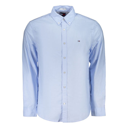 Dress Shirt by Tommy Hilfiger for men in cotton azzurro showcases a sleek silhouette, elegantly detailed with a sleek button-down-collar neckline and long-sleeve for a sleek finish.