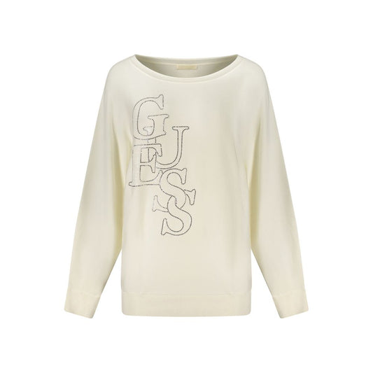 Sweatshirt by Guess Jeans for women in rhinestone sequins & viscose white features an magnificent silhouette, showcasing a sophisticated wide-neck neckline and detail for a truly magnificent finish.