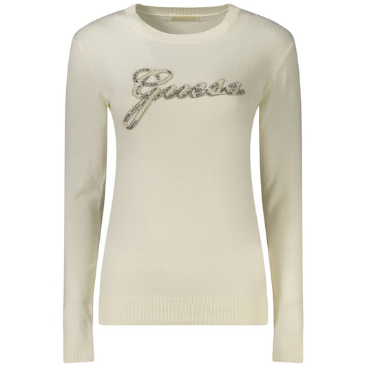 Sweatshirt by Guess Jeans for women in viscose & rhinestone white features an exquisite silhouette, showcasing and crew neckline details for a exquisite look.