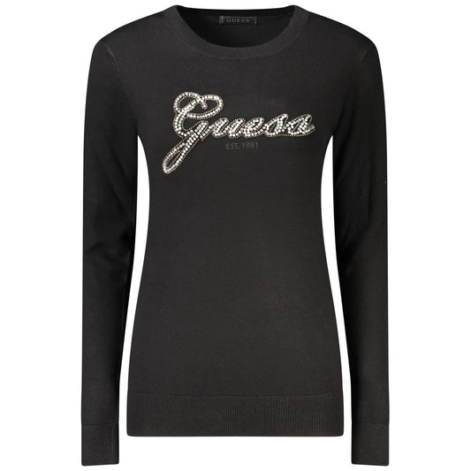 Sweatshirt by Guess Jeans for women in viscose & rhinestone black presents a smart casual silhouette, featuring a smart casual crew neckline and for a sophisticated look.
