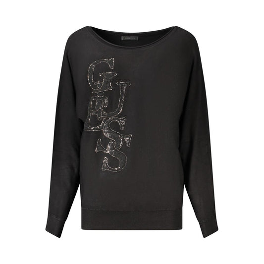 Sweatshirt by Guess Jeans for women in rhinestone sequins & viscose black presents a smart casual silhouette, featuring a smart casual wide-neck neckline and for a sophisticated look.