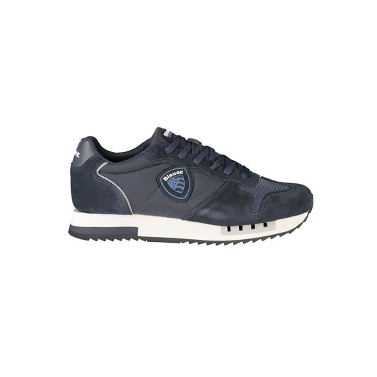 Athletic Sneakers by Blauer for men in polyester blue showcases a architectural silhouette, artfully capturing the essence of the Men's Athletic Polyester Sneakers with its signature architectural athletic style construction.