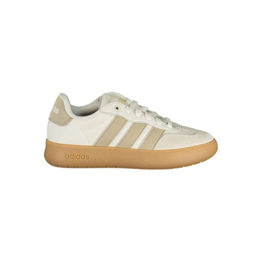 Athletic Sneakers by Adidas for women in polyester beige, white & print presents a sleek silhouette, perfectly capturing the athletic style essence of Women's Athletic Polyester Sneakers with its sleek design and premium finish.