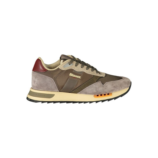 Athletic Sneakers by Blauer for men in polyester green & print showcases a architectural silhouette, artfully capturing the essence of the Men's Athletic Polyester Sneakers with its signature architectural athletic style construction.