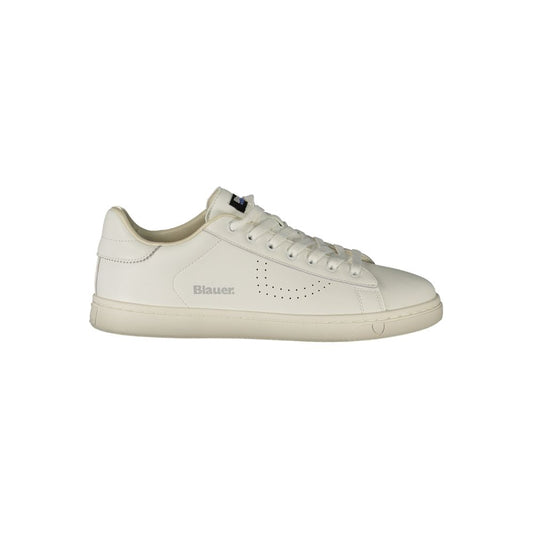 Athletic Sneakers by Blauer for men in polyester white & print showcases a architectural silhouette, artfully capturing the essence of the Men's Athletic Polyester Sneakers with its signature architectural athletic style construction.