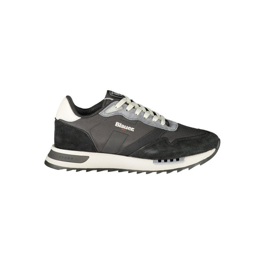 Athletic Sneakers by Blauer for men in polyester black & print showcases a architectural silhouette, artfully capturing the essence of the Men's Athletic Polyester Sneakers with its signature architectural athletic style construction.