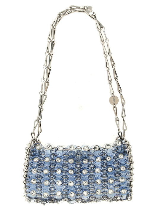 Shoulder Bag by Paco Rabanne for women in crystal metal resin & steel light-blue & silver features a enviable silhouette, showcasing a secure magnetic, ample , and enviable shoulder-strap for a enviable finish.