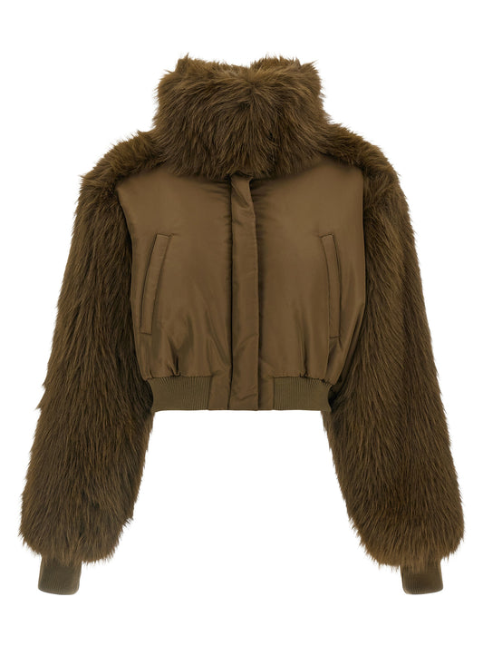 Bomber Jacket by Fabiana Filippi for women in virgin wool polyamide & fur bicolour & green showcases a bohemian silhouette, artfully detailed with a bohemian and signature pockets for a truly bohemian finish.