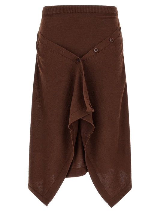 Skirt by Lemaire for women in wool acrylic brown features a captivating silhouette, showcasing the captivating Women's Asymmetrical Wool Acrylic Midi Skirt design with a sophisticated midi for a captivating look.