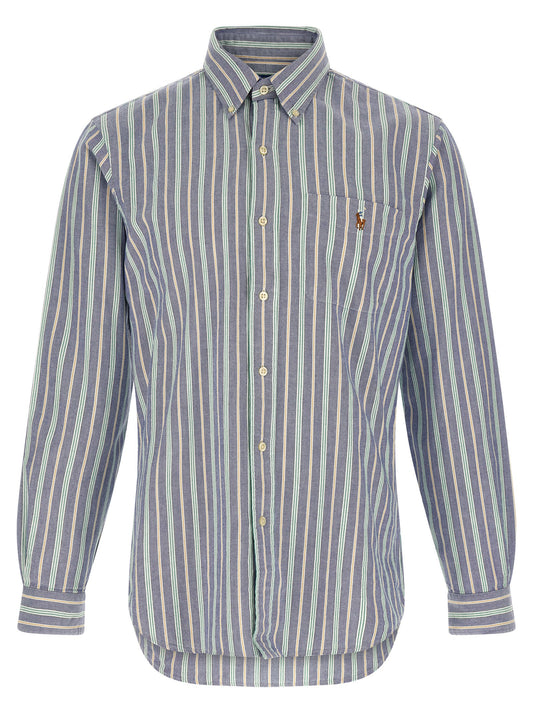Shirt by Polo Ralph Lauren for men in cotton multicolor, pearl, patterned & striped features an architectural silhouette with a refined and elegant button-down-collar neckline for a architectural look.