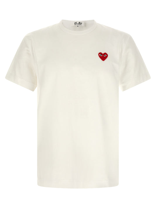 T-Shirt by Comme Des Garçons Play for men in cotton red & white showcases a unassuming silhouette, artfully detailed with a refined crew neckline and unassuming short-sleeve for a sophisticated, contemporary look.